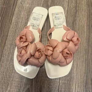 Jeffery Campbell Women’s Jelly Flower Flip Flops Blush Pink Size 6